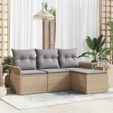 vidaXL Bankstel met kussen 4 pcs Zwart en Crème poly rattan