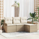 vidaXL Bankstel met kussen 4 pcs Zwart en Crème poly rattan