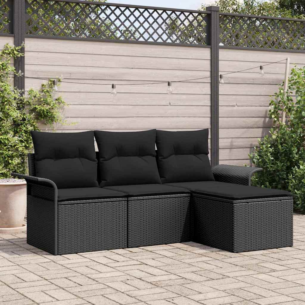 vidaXL Bankstel met kussen 4 pcs Zwart en Crème poly rattan