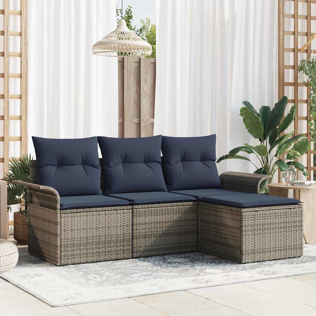 vidaXL Tuinbank Set met kussen 4 pcs Bruin poly rattan