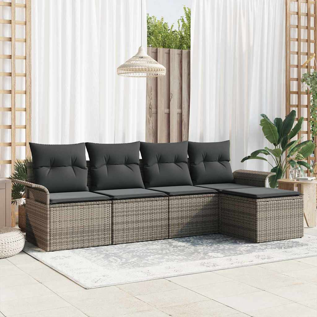 vidaXL Buitensofa met kussen 5 pcs Zwart poly rattan