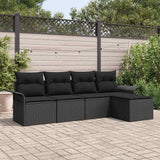 vidaXL Buitensofa met kussen 5 pcs Zwart poly rattan
