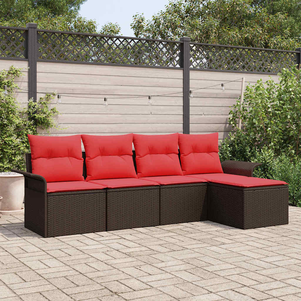 vidaXL Tuinbank Set met kussen 5 pcs Bruin poly rattan