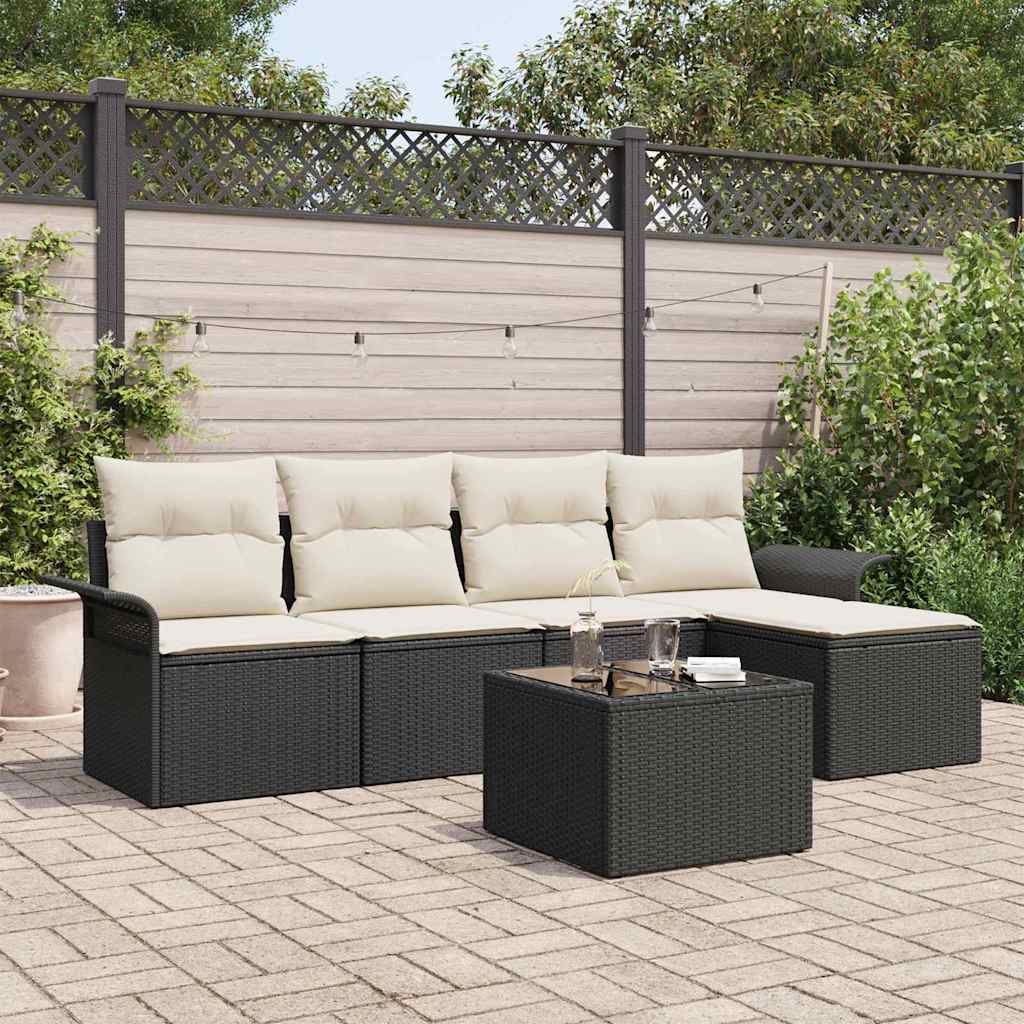 vidaXL Buitensofa met kussen 5 pcs Zwart poly rattan