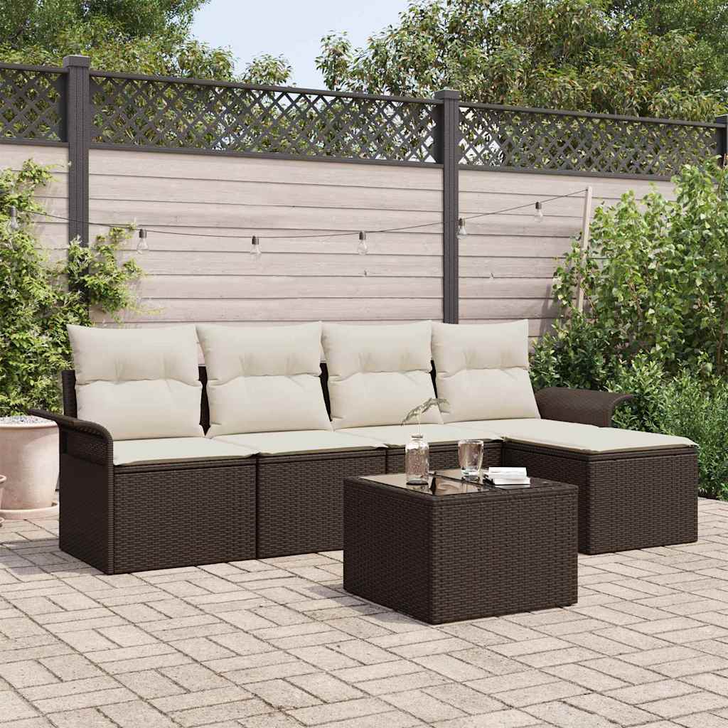 vidaXL Buitensofa met kussen 5 pcs Zwart poly rattan