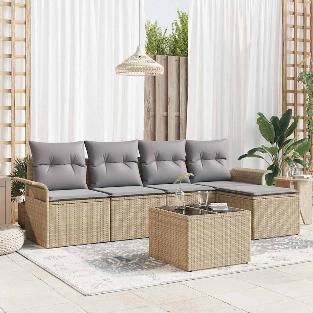 vidaXL Buitensofa met kussen 5 pcs Zwart poly rattan