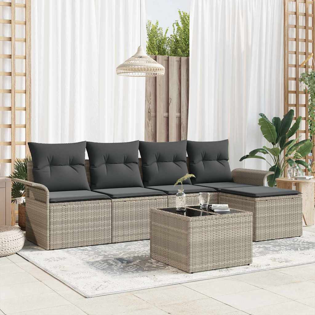 vidaXL Buitensofa met kussen 5 pcs Zwart poly rattan