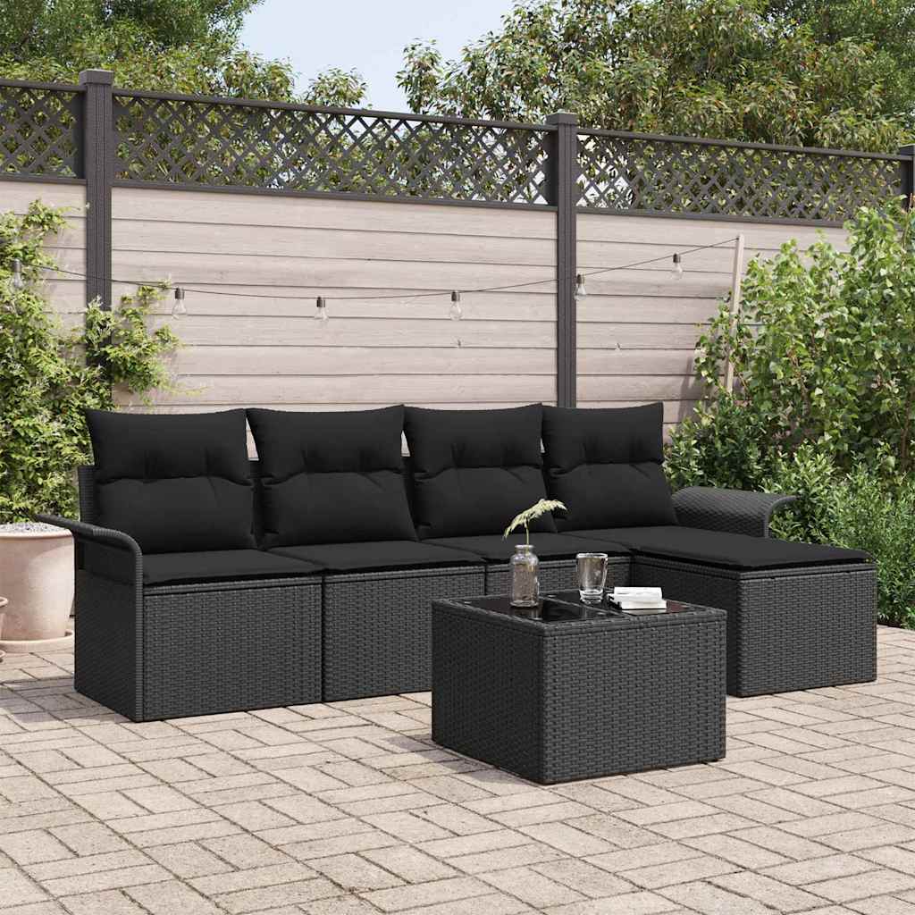 vidaXL Buitensofa met kussen 5 pcs Zwart poly rattan