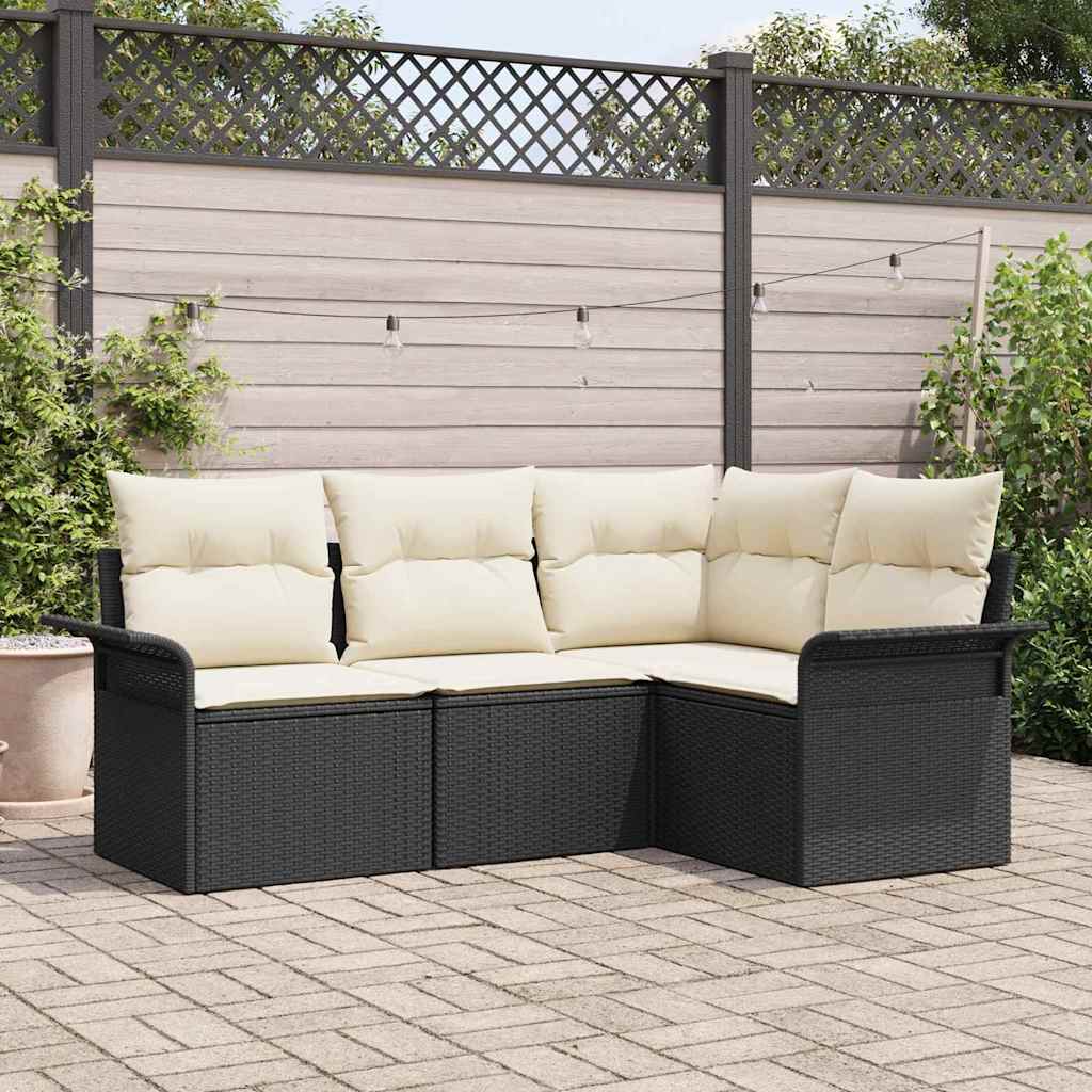 vidaXL Tuinbank Set met kussen 4 pcs Zwart poly rattan