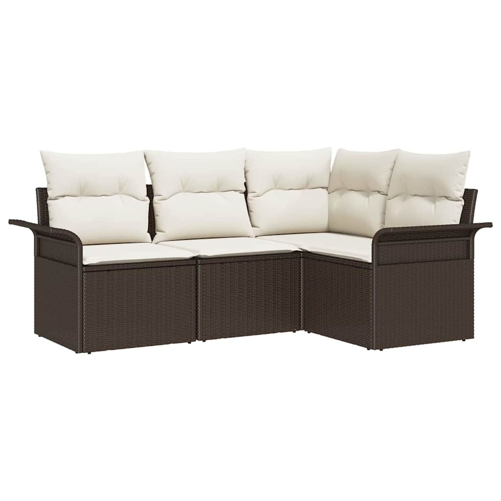 vidaXL Tuinbank Set met kussen 4 pcs Zwart poly rattan
