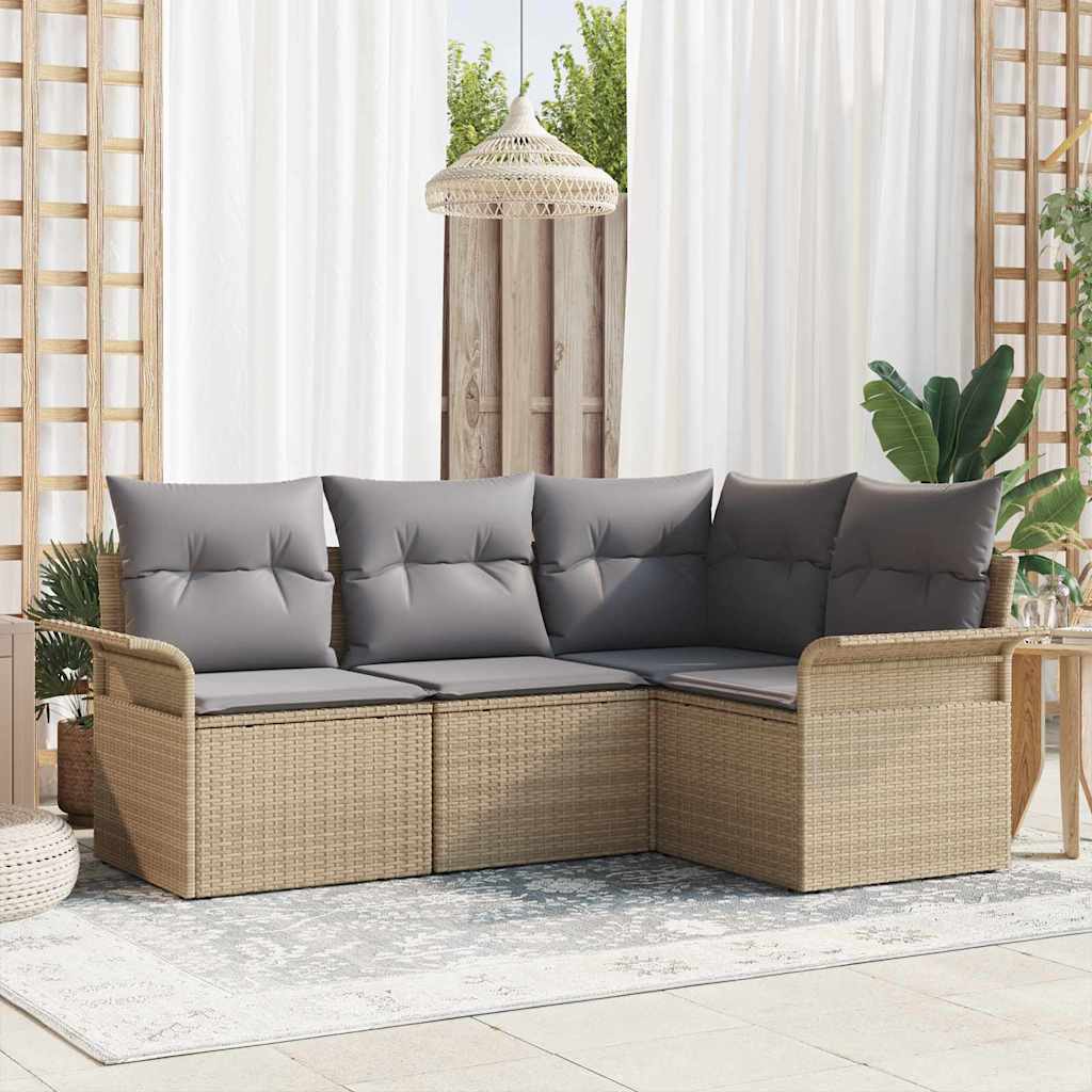 vidaXL Tuinbank Set met kussen 4 pcs Zwart poly rattan