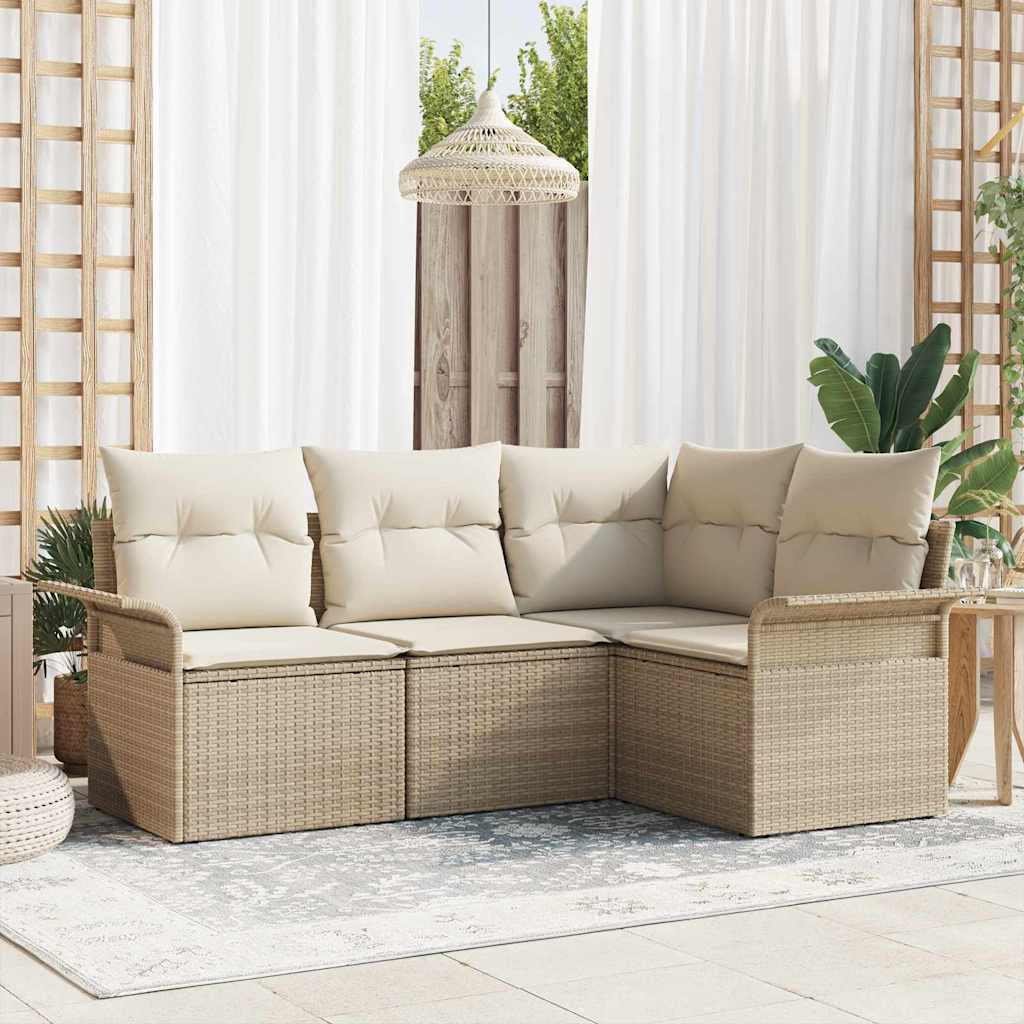 vidaXL Tuinbank Set met kussen 4 pcs Zwart poly rattan