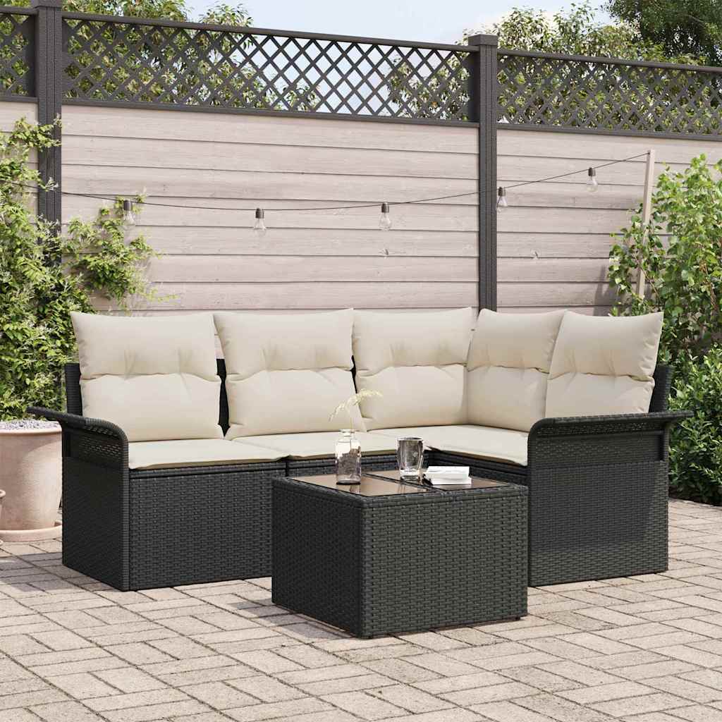 vidaXL Tuinbank Set met kussen 4 pcs Zwart poly rattan