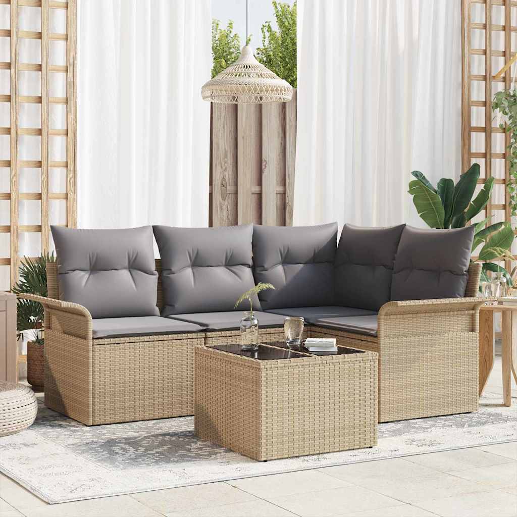 vidaXL Tuinbank Set met kussen 4 pcs Zwart poly rattan
