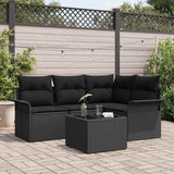 vidaXL Tuinbank Set met kussen 4 pcs Zwart poly rattan