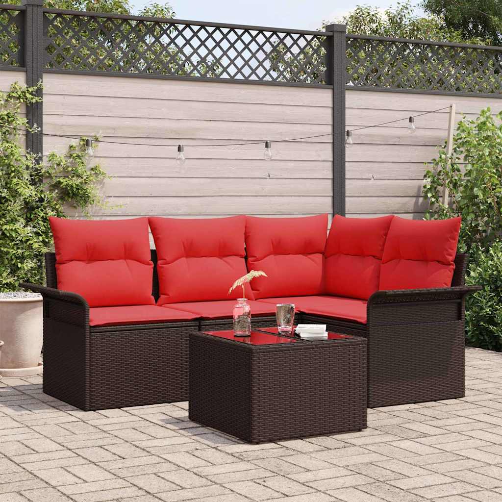 vidaXL Garden Sofa Set with Cushion Brown Poly Rattan