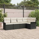 vidaXL Tuinbank Set met kussen 5 pcs Zwart poly rattan