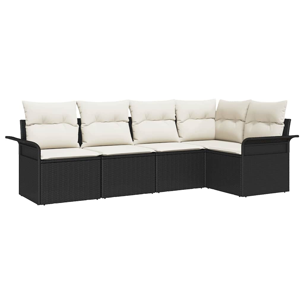 vidaXL Tuinbank Set met kussen 5 pcs Zwart poly rattan