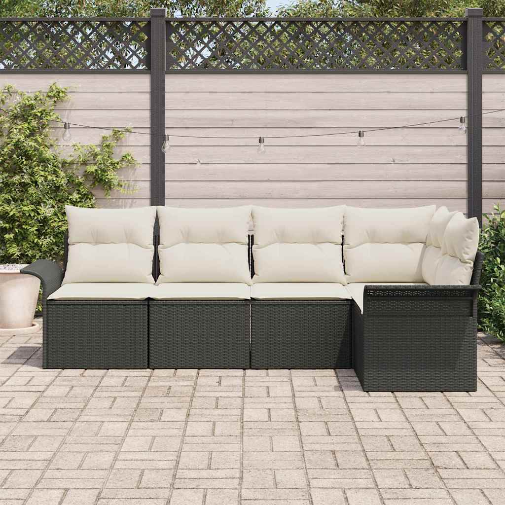 vidaXL Tuinbank Set met kussen 5 pcs Zwart poly rattan