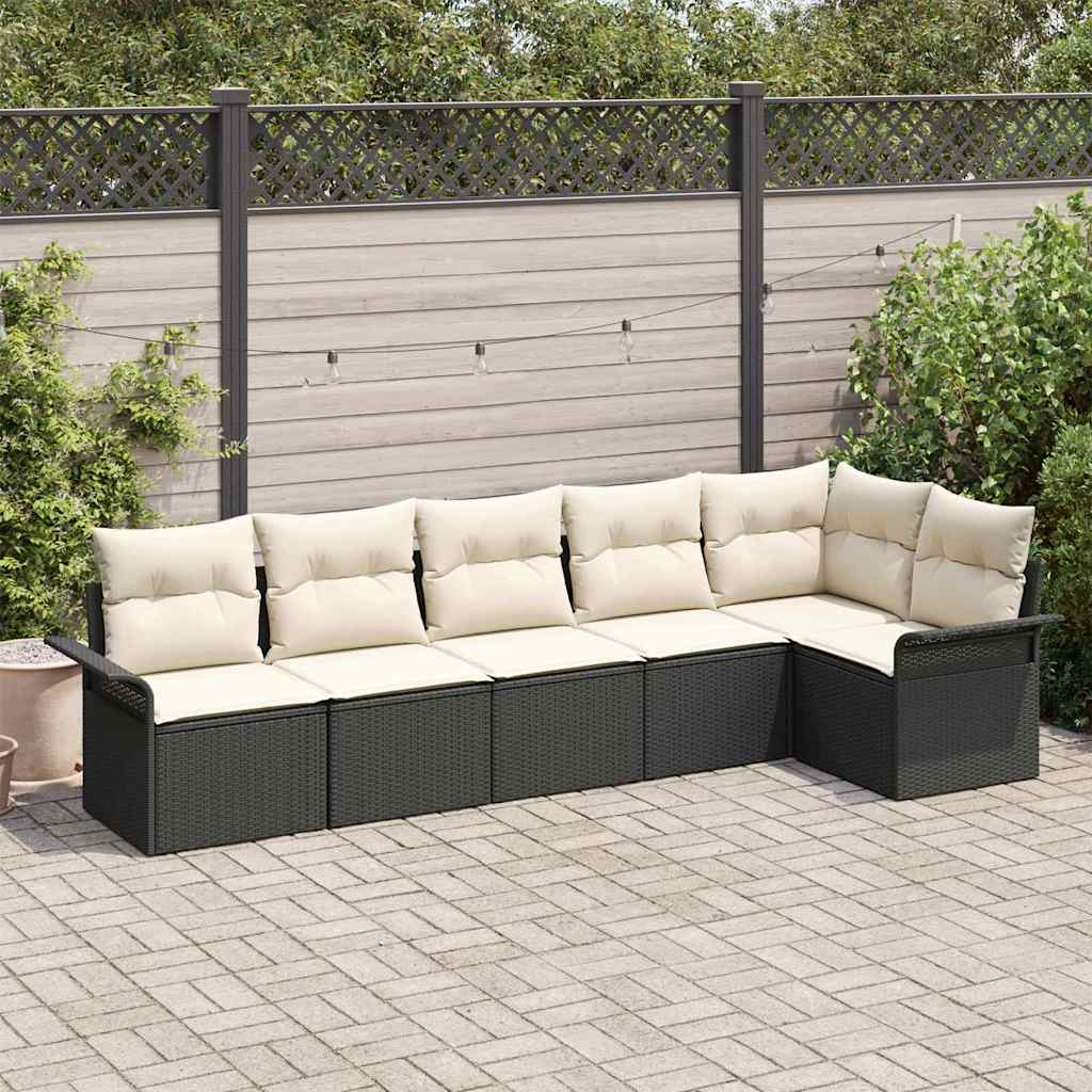 vidaXL Tuinbank Set met kussen 6 pcs Zwart poly rattan