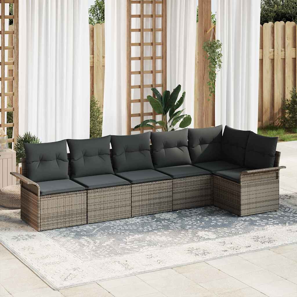 vidaXL Tuinbank Set met kussen 6 pcs Zwart poly rattan