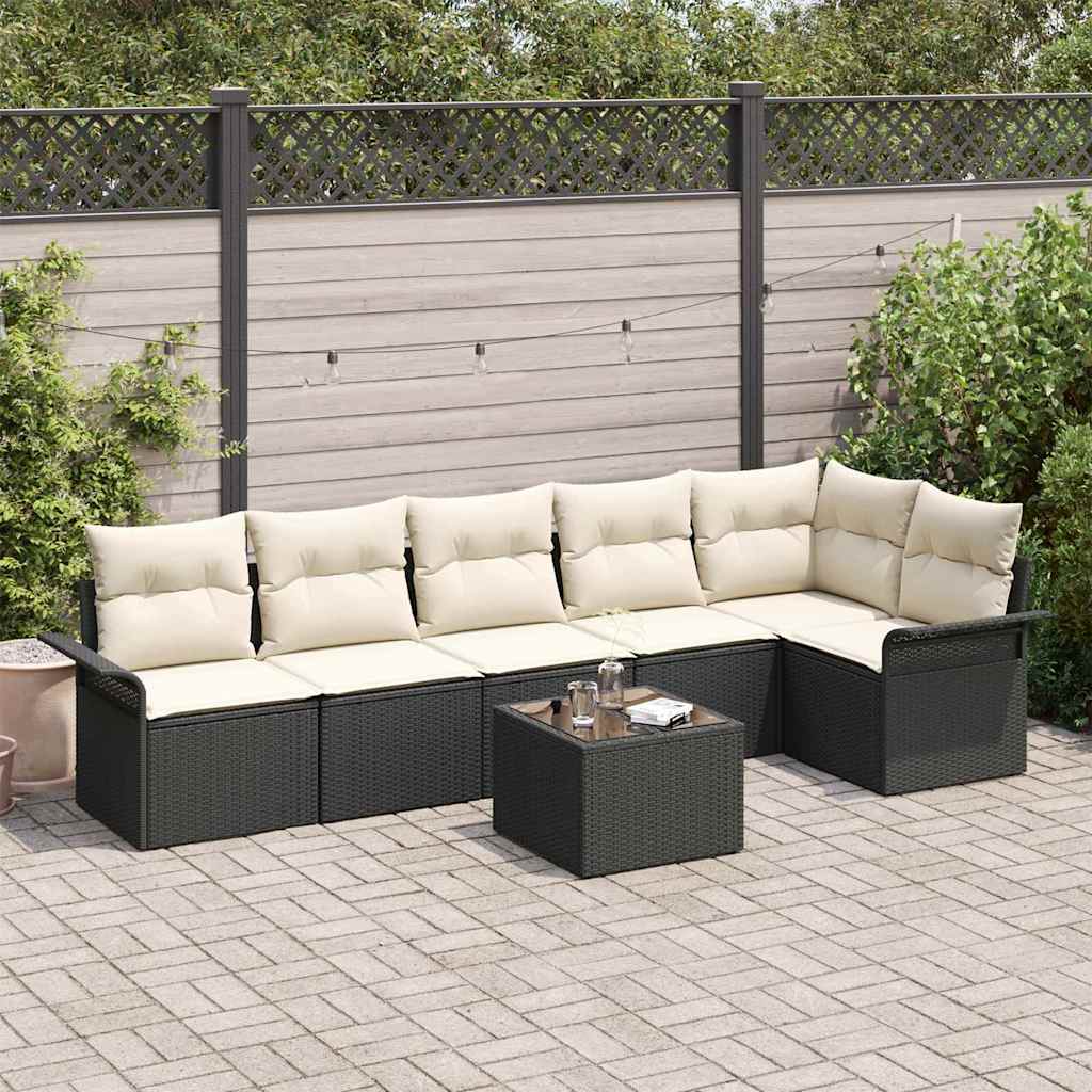 vidaXL Tuinbank Set met kussen 6 pcs Zwart poly rattan