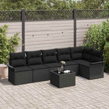 vidaXL Tuinbank Set met kussen 6 pcs Zwart poly rattan