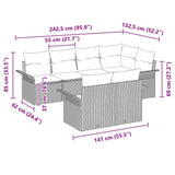 vidaXL Tuinbank Set met kussen 7 pcs Zwart poly rattan