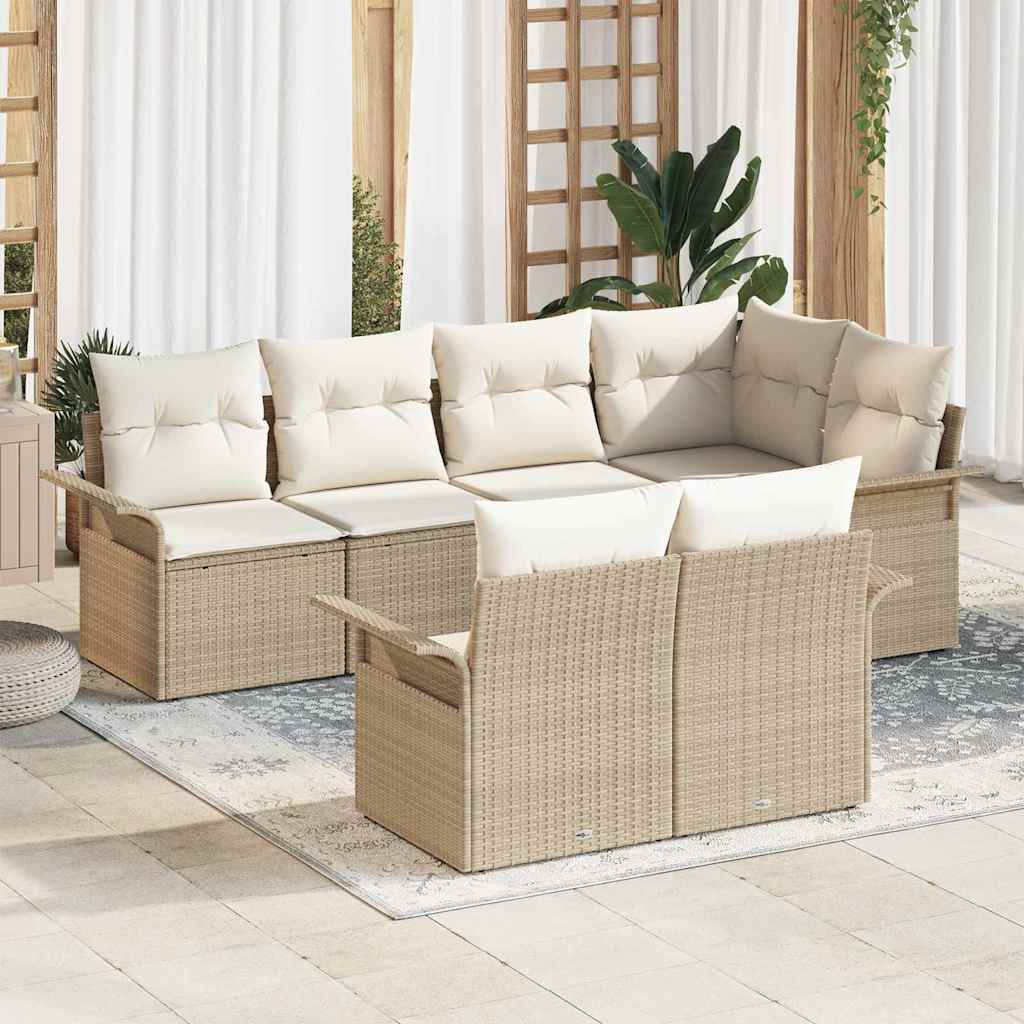 vidaXL Tuinbank Set met kussen 7 pcs Zwart poly rattan