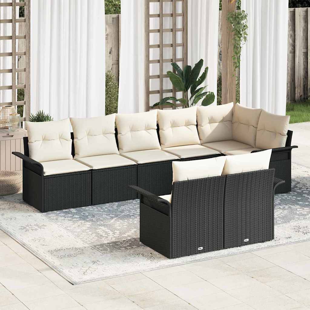 vidaXL Tuinbank Set met kussen 8 pcs Zwart poly rattan