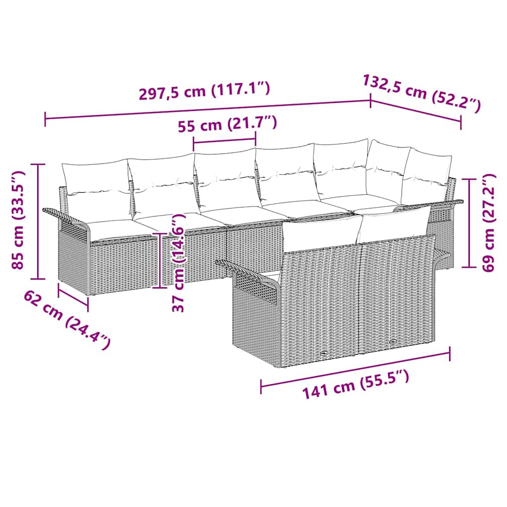 vidaXL Tuinbank Set met kussen 8 pcs Zwart poly rattan