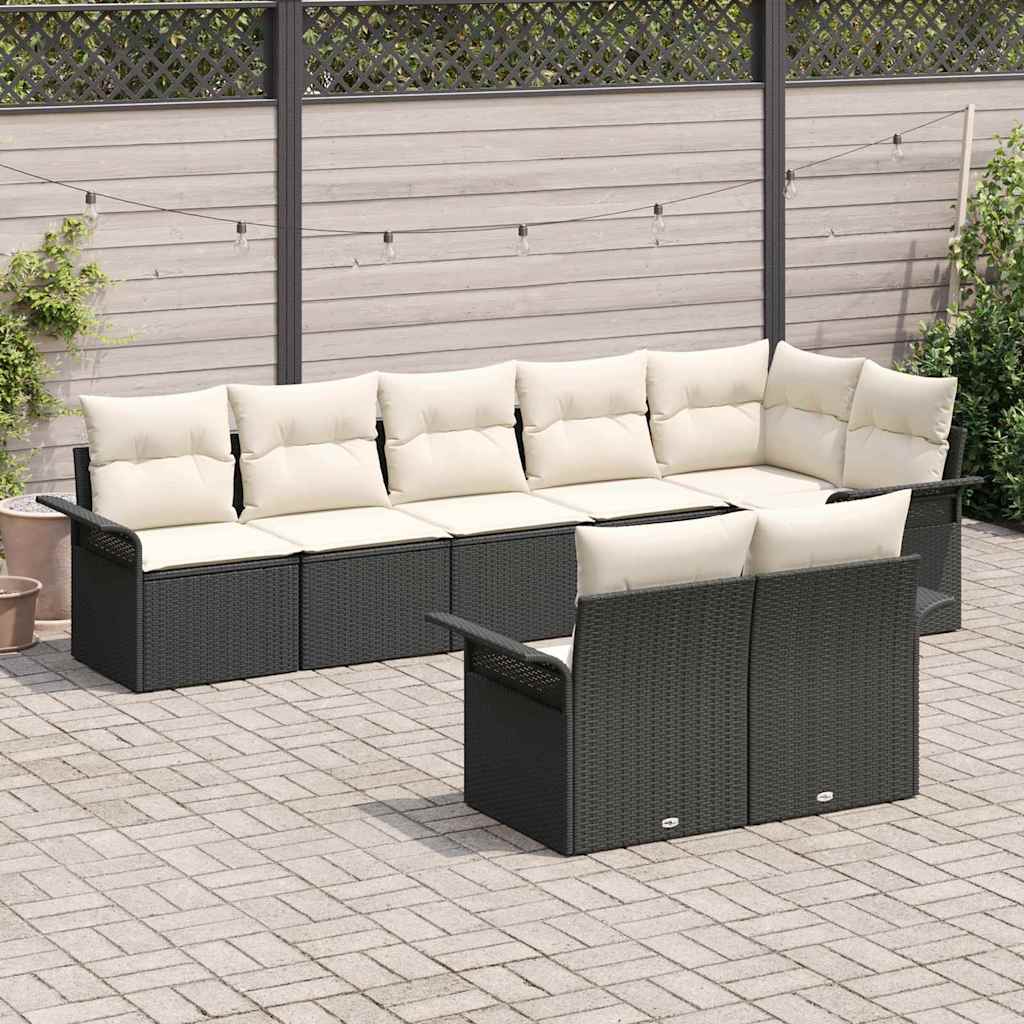 vidaXL Tuinbank Set met kussen 8 pcs Zwart poly rattan