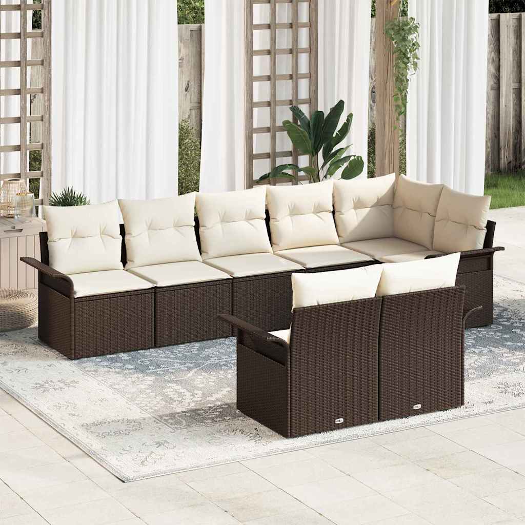 vidaXL Tuinbank Set met kussen 8 pcs Zwart poly rattan