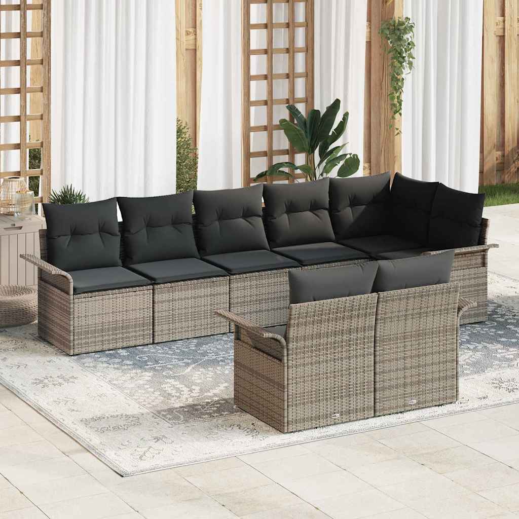 vidaXL Tuinbank Set met kussen 8 pcs Zwart poly rattan