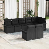 vidaXL Tuinbank Set met kussen 8 pcs Zwart poly rattan