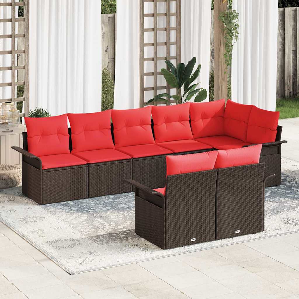 vidaXL Garden Lounge Set with cushions 8 pcs Brown poly rattan