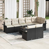 vidaXL Tuinbank Set met kussen 8 pcs Zwart poly rattan