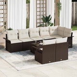 vidaXL Tuinbank Set met kussen 8 pcs Zwart poly rattan