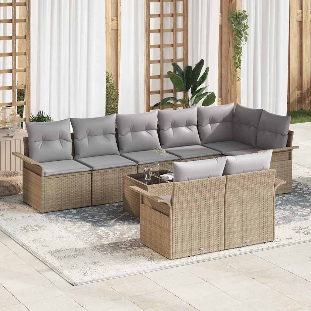 vidaXL Tuinbank Set met kussen 8 pcs Zwart poly rattan