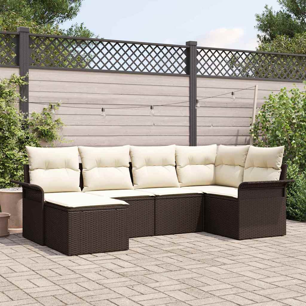 vidaXL Tuinbank Set met kussen 6 pcs Zwart poly rattan