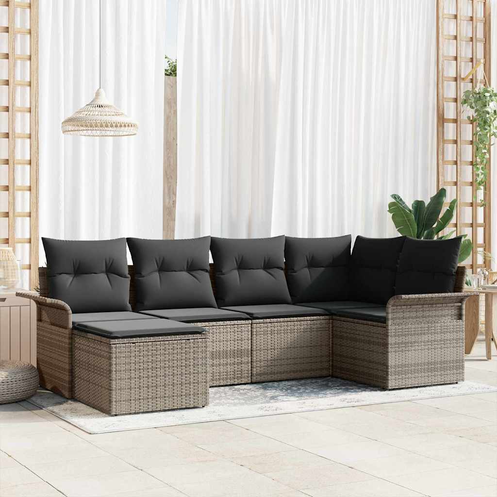 vidaXL Tuinbank Set met kussen 6 pcs Zwart poly rattan