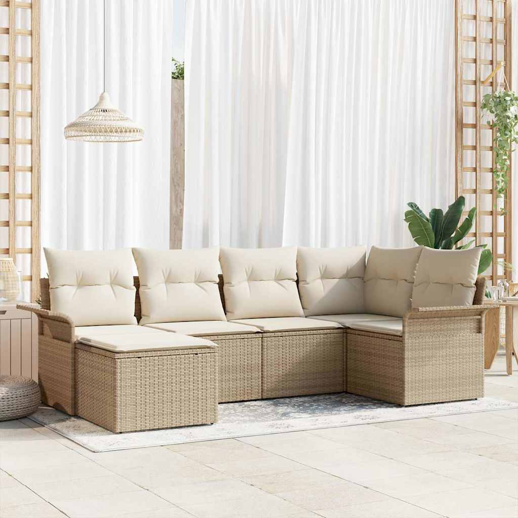 vidaXL Tuinbank Set met kussen 6 pcs Zwart poly rattan