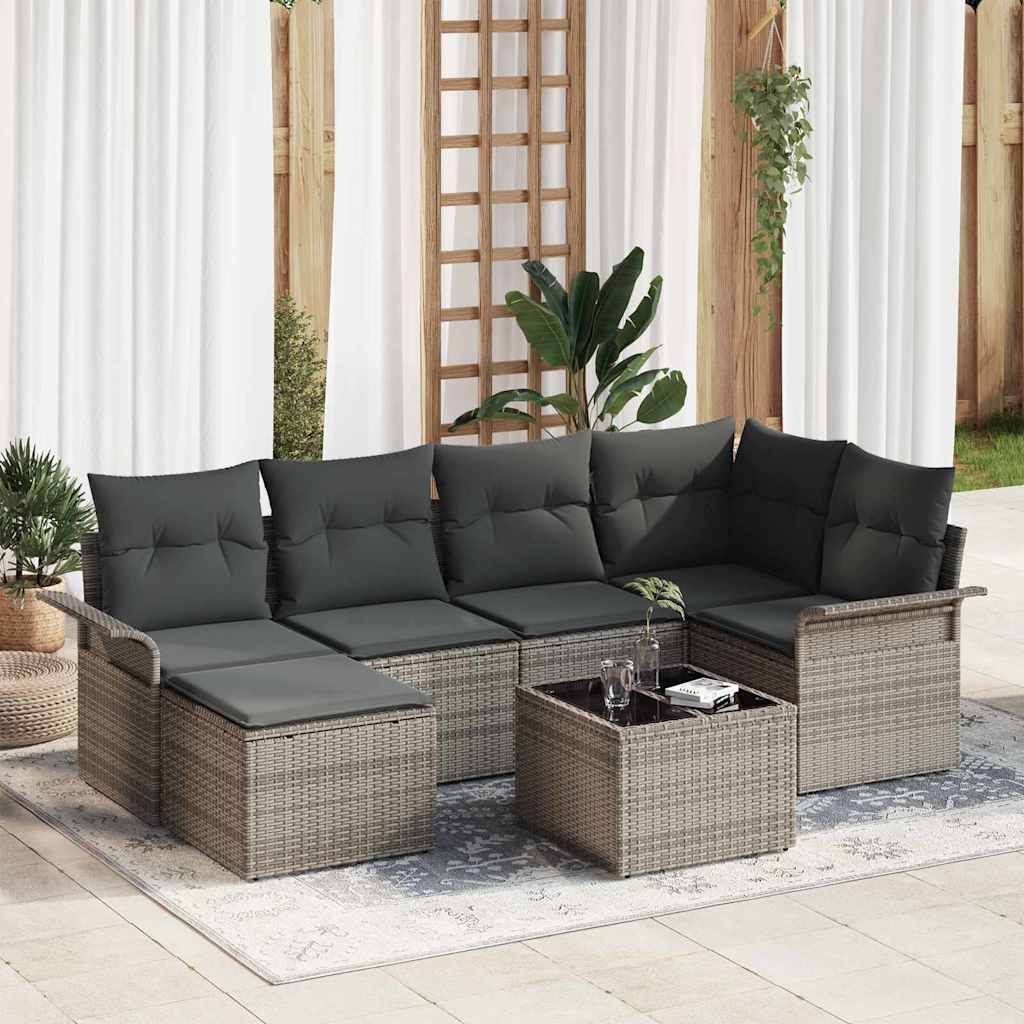 vidaXL Tuinbank Set met kussen 6 pcs Zwart poly rattan