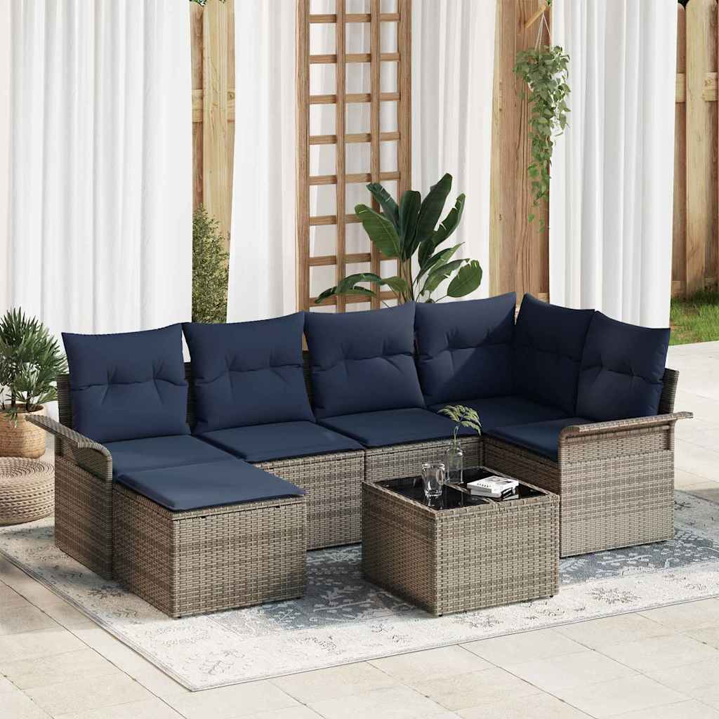 vidaXL Garden Sofa Set with Cushion 6 pcs Brown Poly Rattan