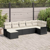 vidaXL Tuinbank Set met kussen 7 pcs Zwart poly rattan