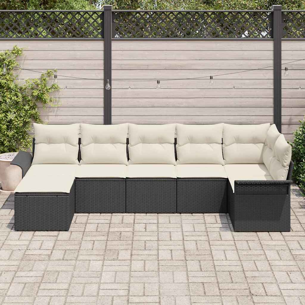 vidaXL Tuinbank Set met kussen 7 pcs Zwart poly rattan
