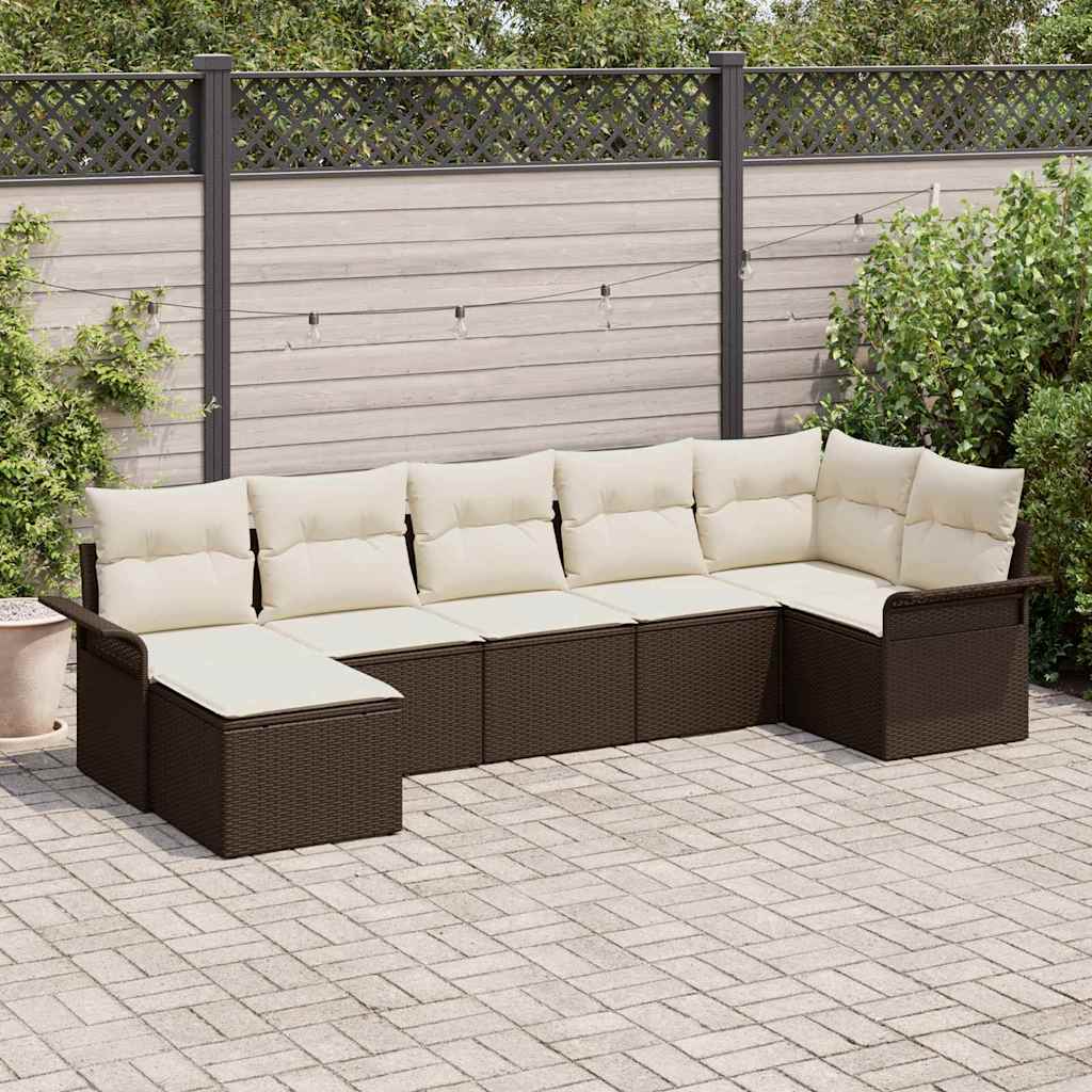 vidaXL Tuinbank Set met kussen 7 pcs Zwart poly rattan