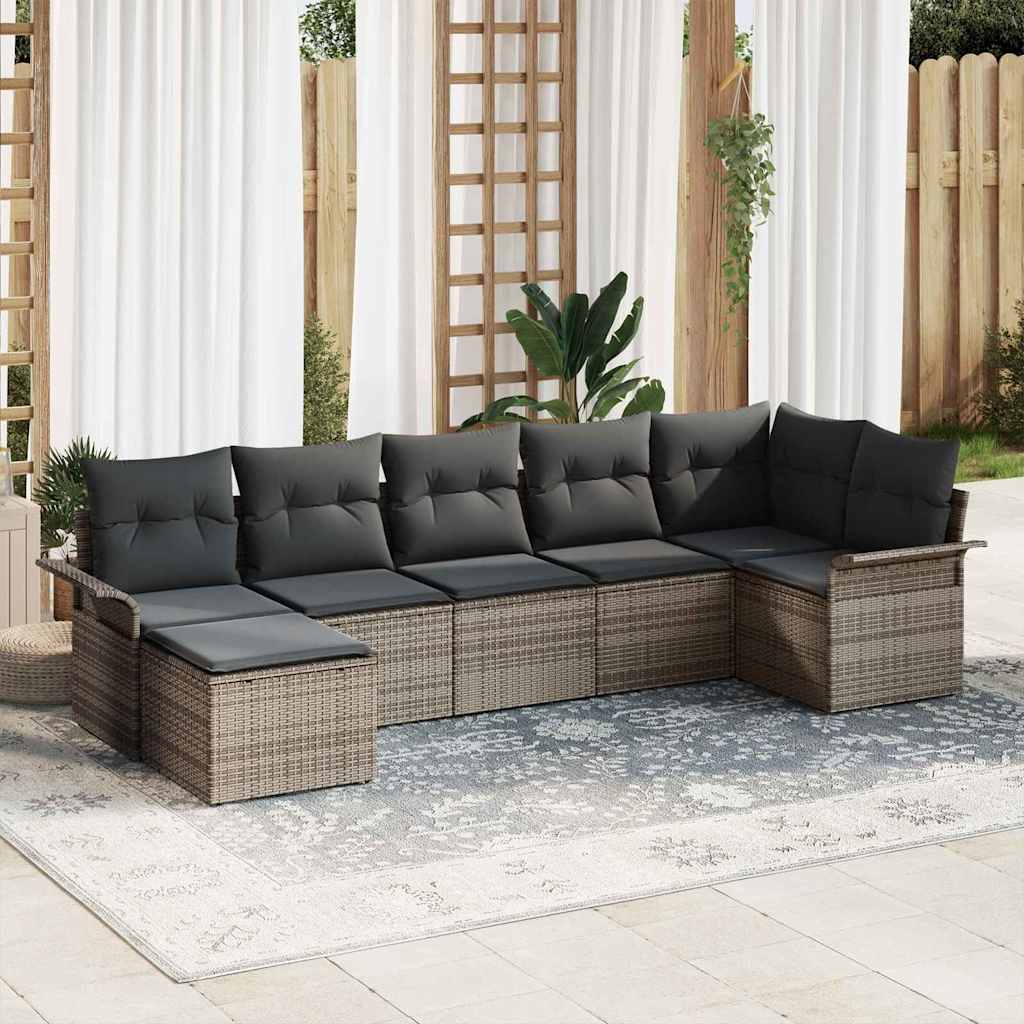 vidaXL Tuinbank Set met kussen 7 pcs Zwart poly rattan