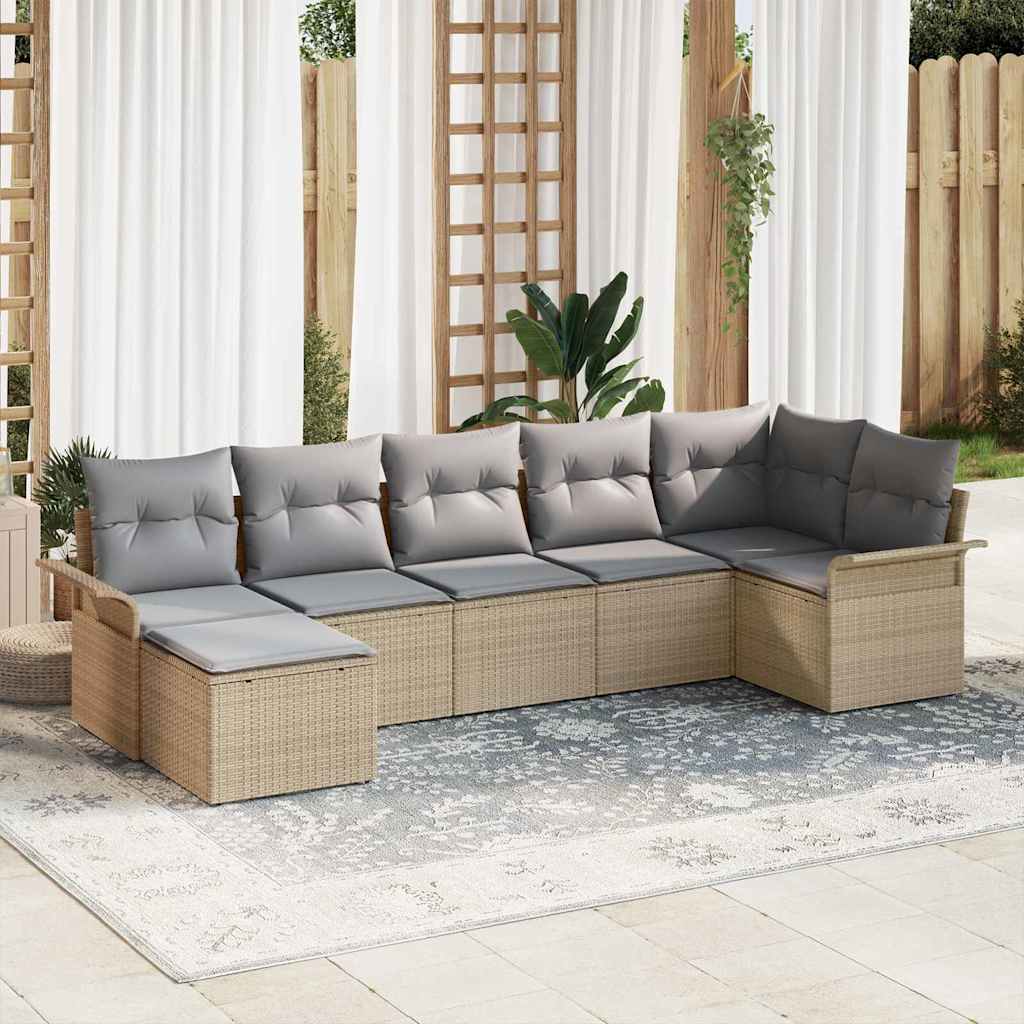 vidaXL Tuinbank Set met kussen 7 pcs Zwart poly rattan
