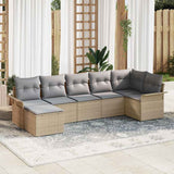 vidaXL Tuinbank Set met kussen 7 pcs Zwart poly rattan
